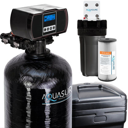 Aquasure Series | 64,000 Grains Water Softener w/ Fine Mesh Resin and Pleated Sediment Filter - AS-HS64FMP
