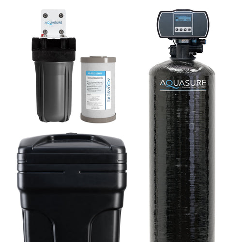 Aquasure Harmony Series | 64,000 Grains Water Softener with 10" Sediment/Carbon/Zinc Triple Purpose Whole House Water Filter - AS-HS64SCP