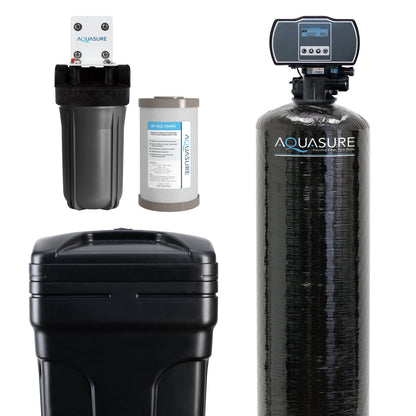 Aquasure Harmony Series | 64,000 Grains Water Softener with 10" Sediment/Carbon/Zinc Triple Purpose Whole House Water Filter - AS-HS64SCP