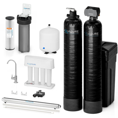 Aquasure Elite | 1,000,000 Gallons Whole House Water Treatment System with 48,000 Grains Fine Mesh Resin and KDF85 Carbon Media and 12 GPM Quantum UV deactivator System - AS-SE1000FMU