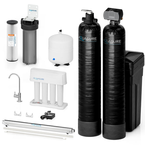 Aquasure Elite | 1,000,000 Gallons Whole House Water Treatment System with 48,000 Grains Fine Mesh Resin and KDF85 Carbon Media and 12 GPM Quantum UV deactivator System - AS-SE1000FMU