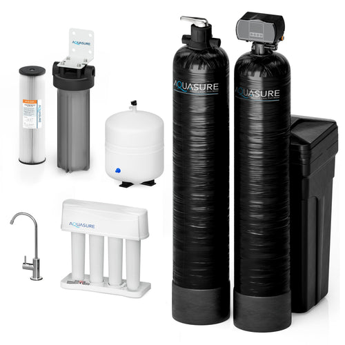 Aquasure Elite | 1,000,000 Gallons Whole House Water Filter Treatment Bundle with 48,000 Grains Softener w/ Fine Mesh Resin, 75 GPD Reverse Osmosis System - AS-SE1000FM