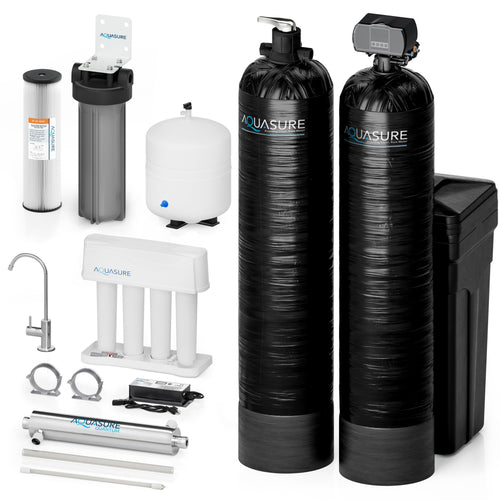 Aquasure Elite | 5-in-1 Whole House Water Treatment Bundle with 72,000 Grains Fine Mesh Resin Softener and 18 GPM UV Sterilizer - AS-SE2000FMU