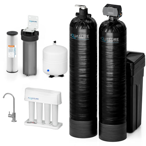 Aquasure Elite | 1,500,000 Gallons Whole House Water Filter Treatment Bundle with 72,000 Grains Fine Mesh Resin Softener, 75 GPD Reverse Osmosis System - AS-SE2000FM