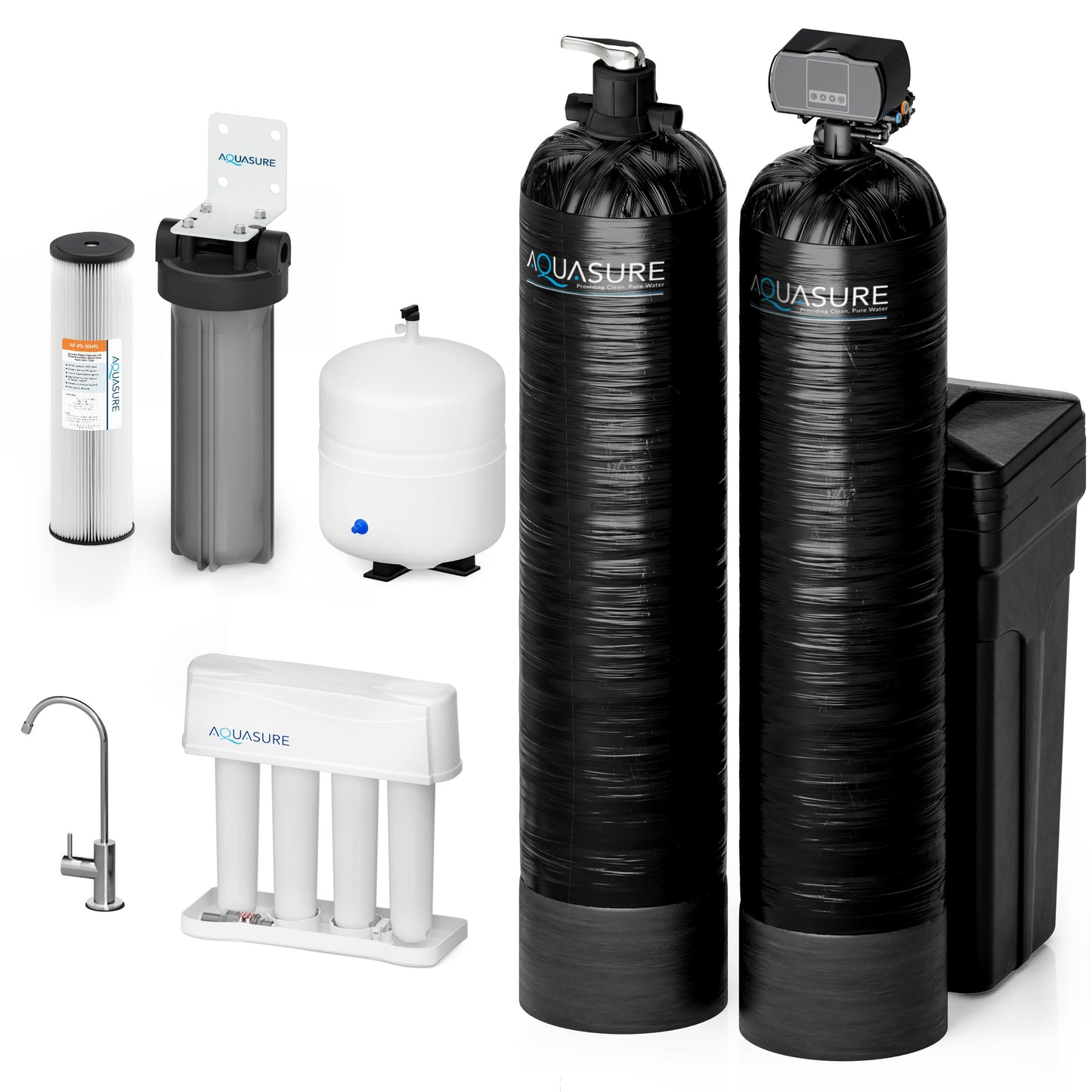 Aquasure Elite | 1,500,000 Gallons Whole House Water Filter Treatment Bundle with 72,000 Grains Fine Mesh Resin Softener, 75 GPD Reverse Osmosis System - AS-SE2000FM