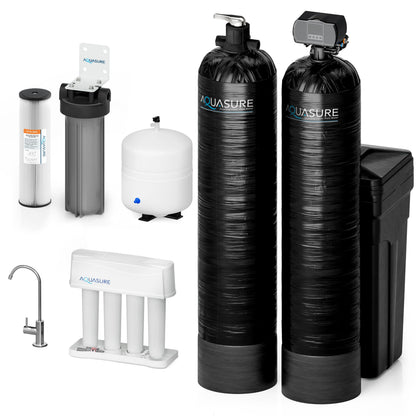Aquasure Elite | 1,500,000 Gallons Whole House Water Filter Treatment Bundle with 72,000 Grains Fine Mesh Resin Softener, 75 GPD Reverse Osmosis System - AS-SE2000FM