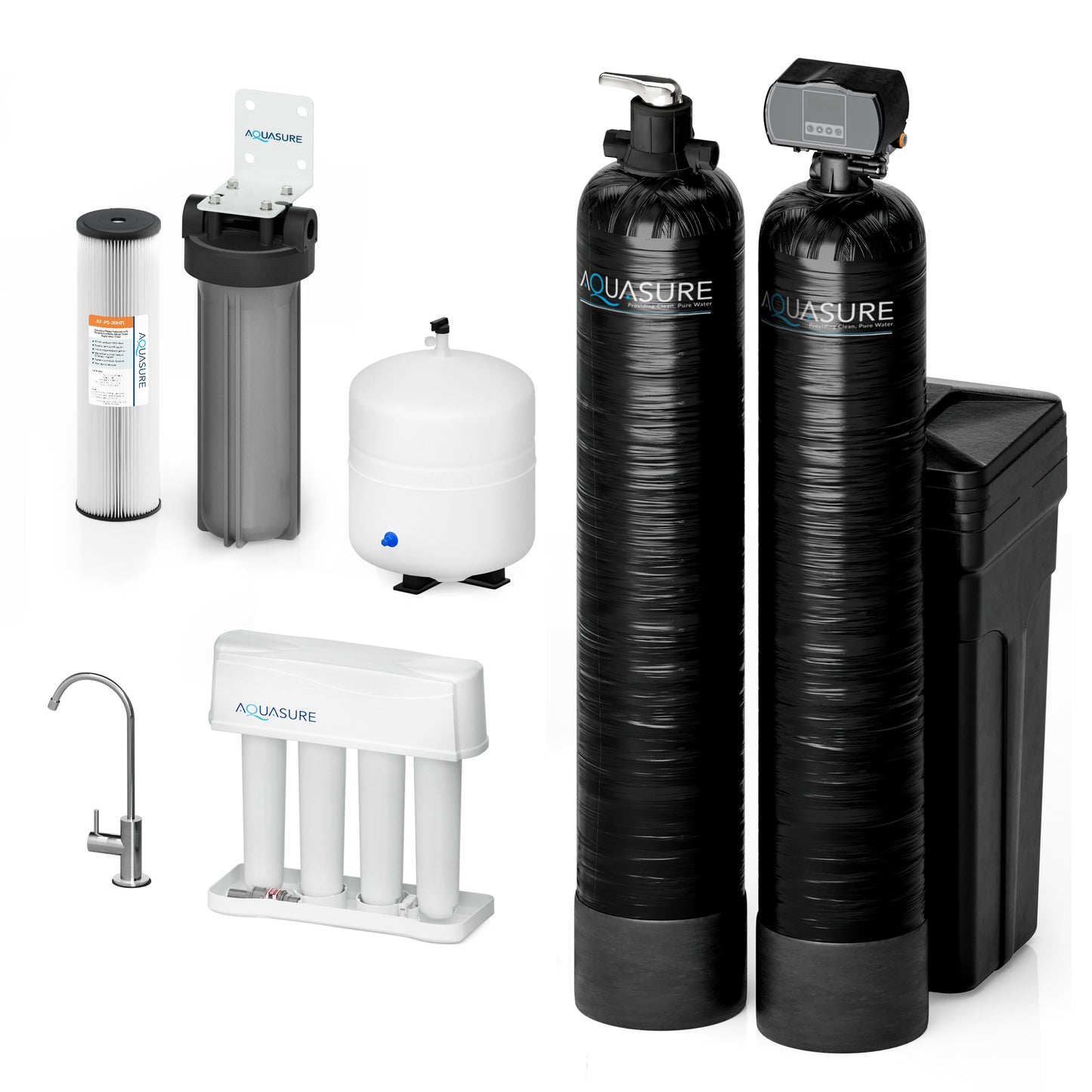 Aquasure Elite | 600,000 Gallons Whole House Water Filter Treatment Bundle with 32,000 Grains Softener, 75 GPD Reverse Osmosis System - AS-SE600A
