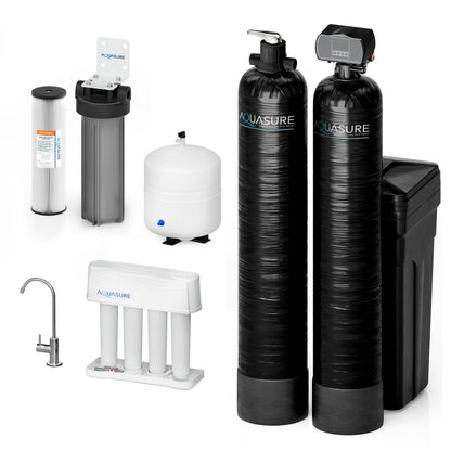 Aquasure Elite | 600,000 Gallons Whole House Water Filter Treatment Bundle with 32,000 Grains Softener, 75 GPD Reverse Osmosis System - AS-SE600A
