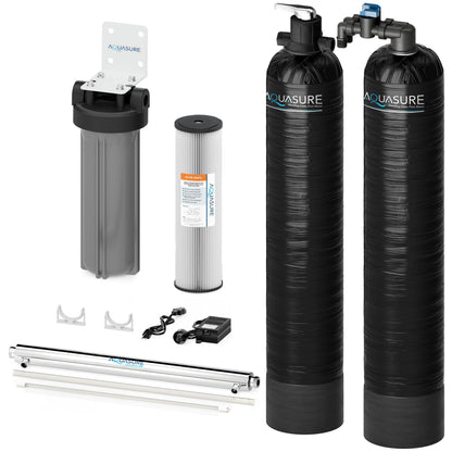 Aquasure Series | 15 GPM Salt-Free Conditioning, Whole House Water Treatment System, Pleated Sediment Pre-Filter and UV Purifier - AS-SF15CKU