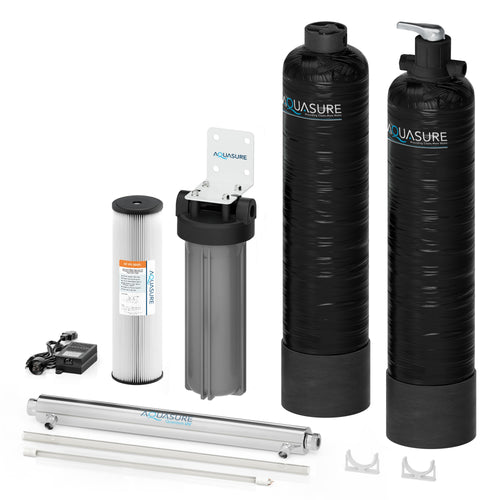 Aquasure  Lite Series | 800K Gallons Whole House Salt-Free Conditioning/Softening Descaler Bundle with Water Treatment System, Pleated Sediment Pre-Filter and 8 GPM UV De-Activator - AS-SF800CKU