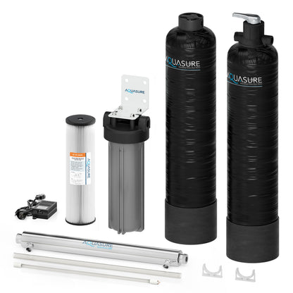 Aquasure  Lite Series | 800K Gallons Whole House Salt-Free Conditioning/Softening Descaler Bundle with Water Treatment System, Pleated Sediment Pre-Filter and 8 GPM UV De-Activator - AS-SF800CKU