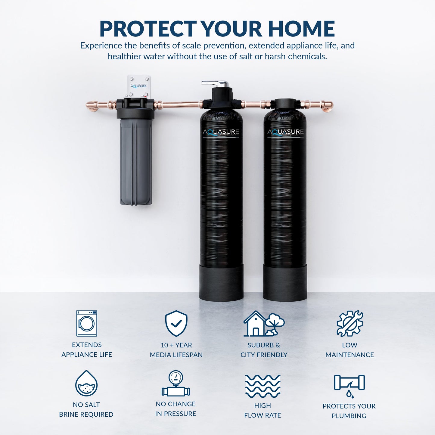 Aquasure Lite Series | 800K Gallons Whole House Salt-Free Conditioning/Softening Descaler  - AS-SF800CKBundle with Water Treatment System and Pleated Sediment Pre-Filter