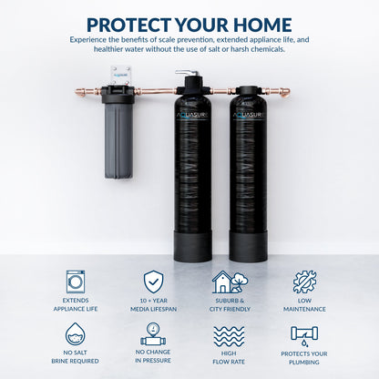 Aquasure Lite Series | 800K Gallons Whole House Salt-Free Conditioning/Softening Descaler  - AS-SF800CKBundle with Water Treatment System and Pleated Sediment Pre-Filter