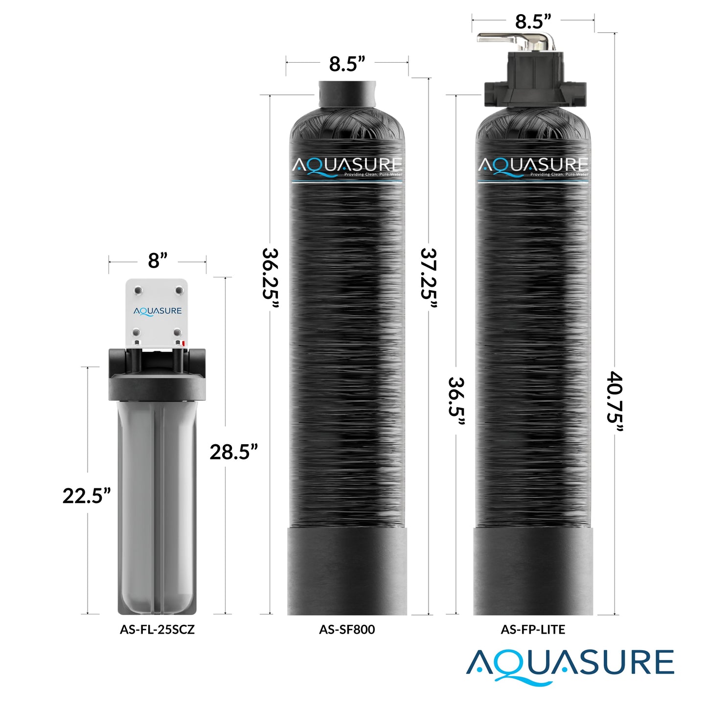 Aquasure Lite Series | 800K Gallons Whole House Salt-Free Conditioning/Softening Descaler  - AS-SF800CKBundle with Water Treatment System and Pleated Sediment Pre-Filter