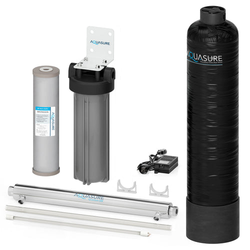 Aquasure  Lite Series | 800K Gallons Whole House Salt-Free Water Conditioning/Softening Descaler Bundle with Triple Purpose Filter System and 8 GPM UV De-Activator - AS-SF800U