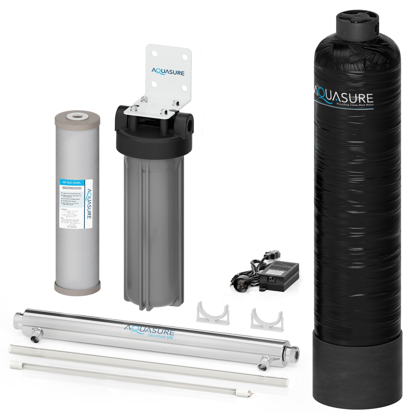 Aquasure  Lite Series | 800K Gallons Whole House Salt-Free Water Conditioning/Softening Descaler Bundle with Triple Purpose Filter System and 8 GPM UV De-Activator - AS-SF800U