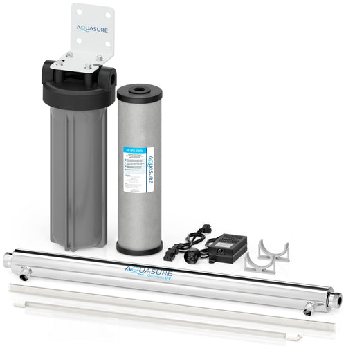 Aquasure  Series | 12 GPM Ultraviolet UV-C Light Water Filtration System Bundle Kit with Siliphos Scale Inhibiting Pre-Filter - AS-SPXUV12S