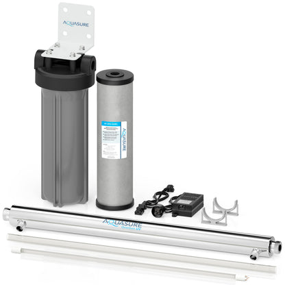 Aquasure  Series | 12 GPM Ultraviolet UV-C Light Water Filtration System Bundle Kit with Siliphos Scale Inhibiting Pre-Filter - AS-SPXUV12S