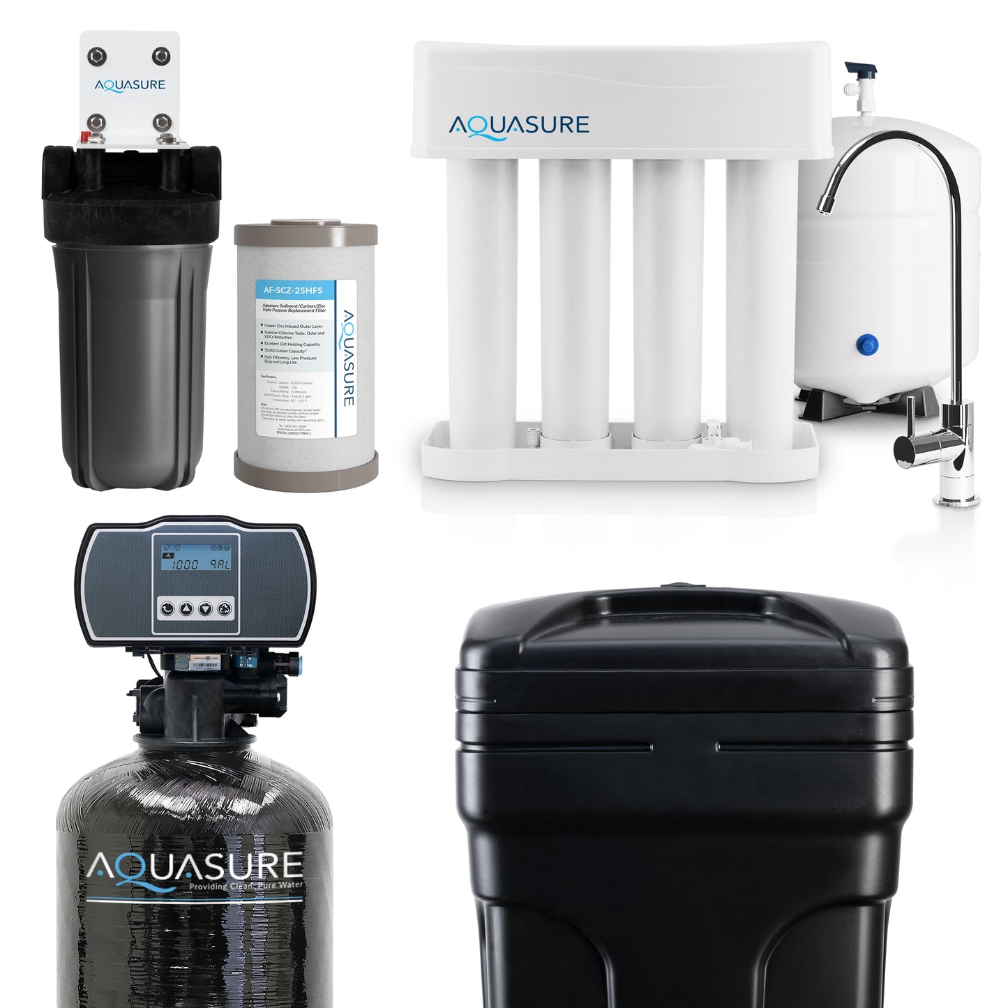 Aquasure Pro | Whole House Water Filter Bundle with 48,000 Grains Softener, 75 GPD Reverse Osmosis System & Triple Purpose Pre-Filter - AS-WHF48D