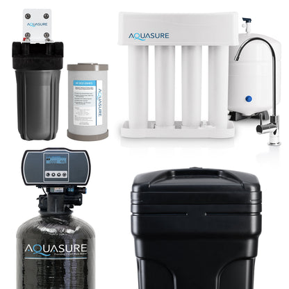 Aquasure Pro | Whole House Water Filter Bundle with 48,000 Grains Softener, 75 GPD Reverse Osmosis System & Triple Purpose Pre-Filter - AS-WHF48D