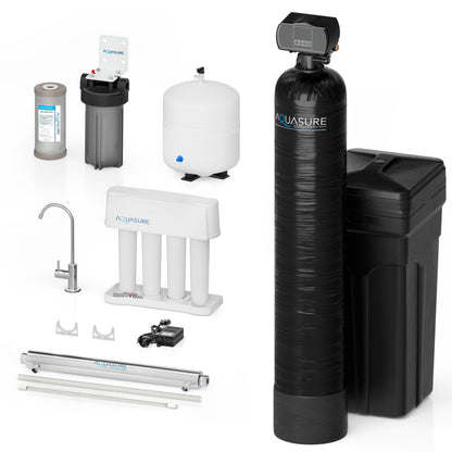 Aquasure  Series | 32,000 Grains Water Softener with 12 GPM Quantum De-Activator System and Triple Purpose Carbon Pre-Filter - AS-WSUV32RO