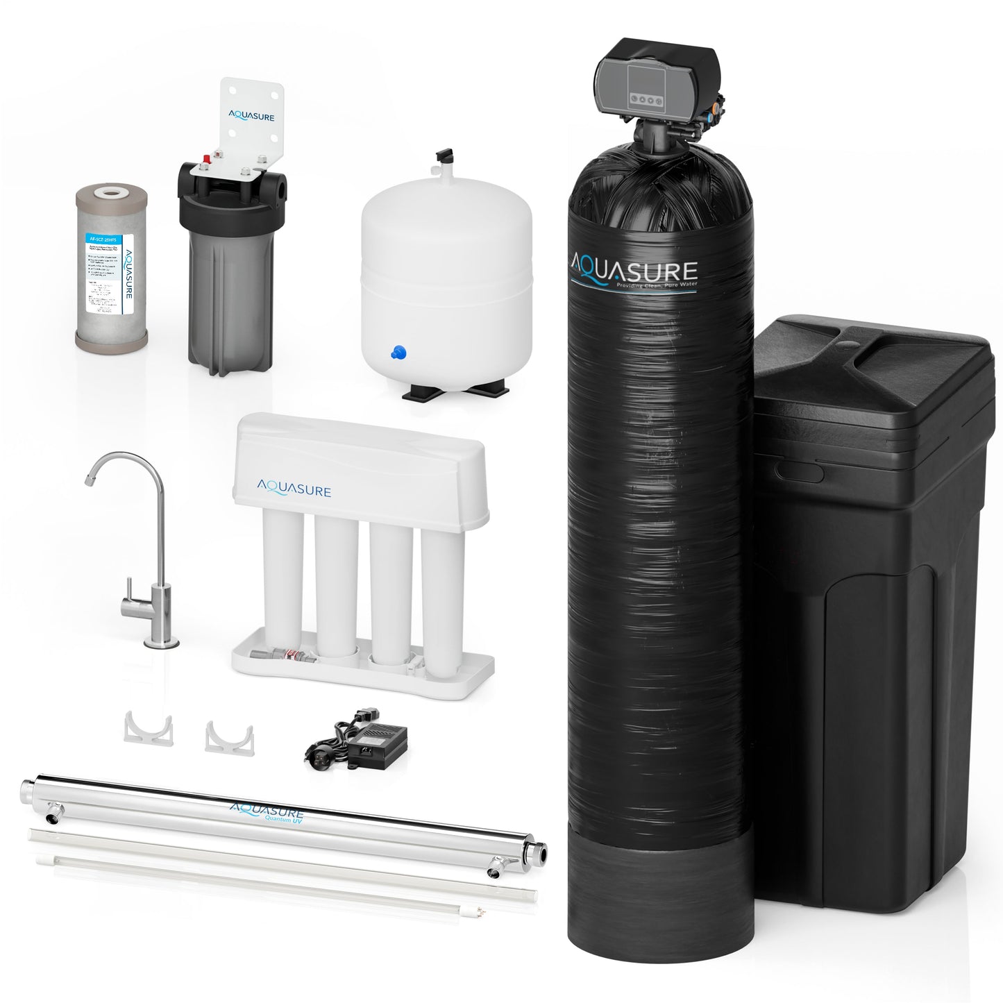 Aquasure Series | 64,000 Grains Water Softener with 12 GPM Quantum UV Purification and 75 GPD Reverse Osmosis RO System - AS-WSUV64RO