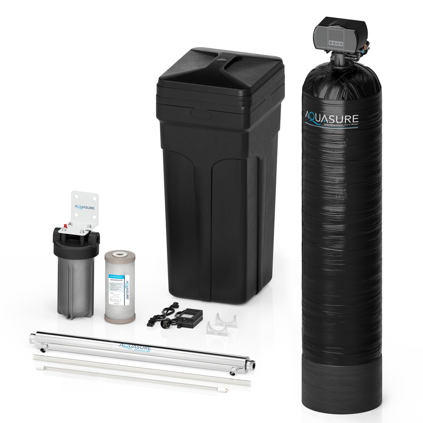 Aquasure  Series | 64,000 Grains Water Softener with 12 GPM Quantum UV De-Activator System and Triple Purpose Carbon Pre-Filter - AS-WSUV64D