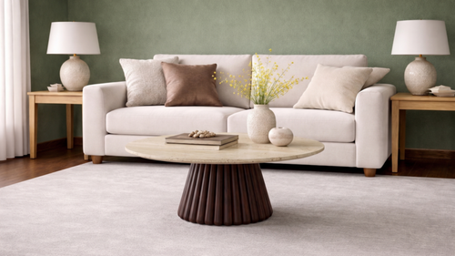 Lovecup  Tiny – Travertine Coffee Table with Wooden Legs - TINYORTASEHPA
