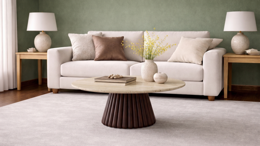 Lovecup  Tiny – Travertine Coffee Table with Wooden Legs - TINYORTASEHPA