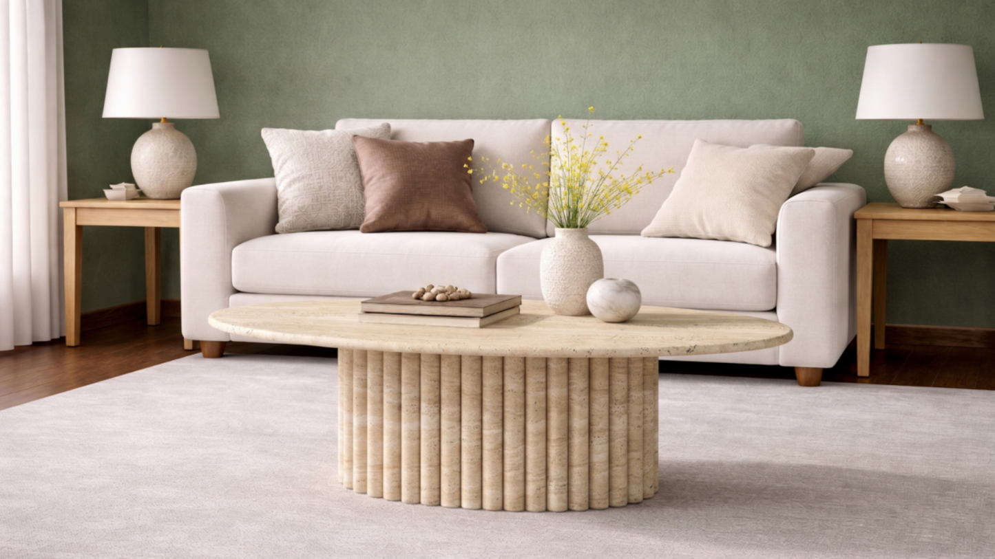 Lovecup  Evora Travertine Ellipse Coffee Table - EVORAORTASEHPA