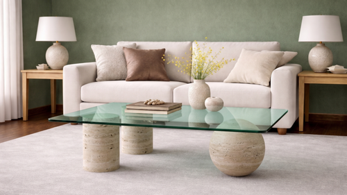 Lovecup  Travertine Coffee Table - Interlocking Cylinder Legs - SAGEORTASEHPA