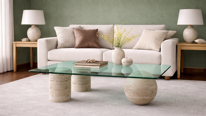 Lovecup  Travertine Coffee Table - Interlocking Cylinder Legs - SAGEORTASEHPA