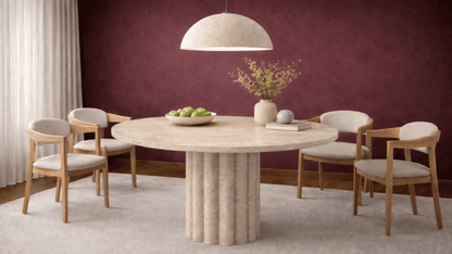 Lovecup  Travertine Marble Dining Table - Single Daisy Pedestal Base - DIANAYEMEKMASASI