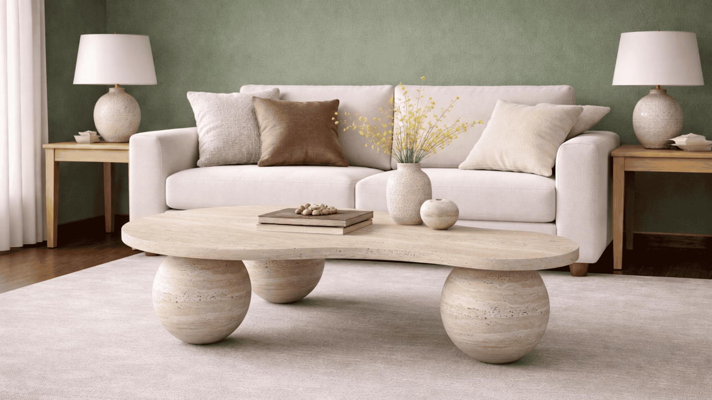 Lovecup  Valerie Travertine Pear-Shaped Coffee Table with Spherical Legs - VALERIEORTASEHPA