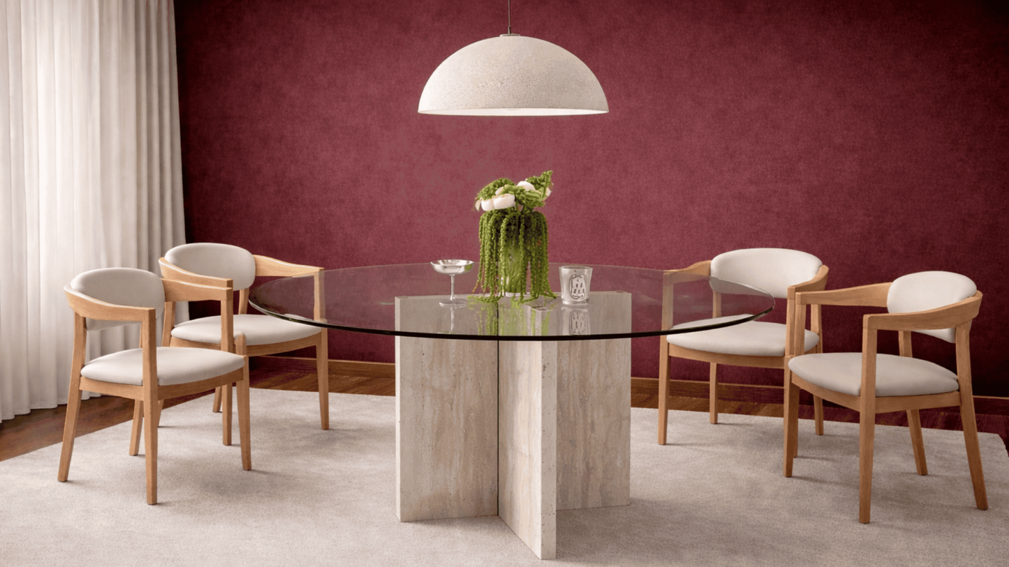 Lovecup  Emmacam Travertine Marble Dining Table - EMMACAMYEMEKMASASI