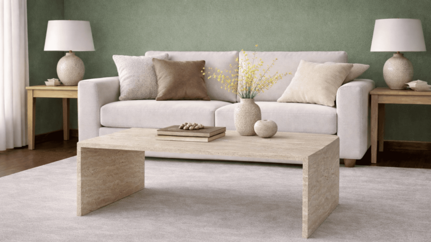 Lovecup Travertine Flat Top Coffee Table - Natural Stone - KEVINORTASEHPA
