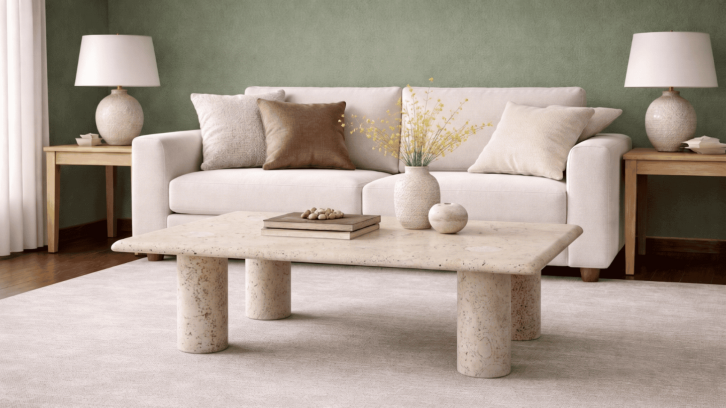 Lovecup  Marble Coffee Table with 4 Cylinder Legs - Natural Stone - JESSICAORTASEHPA