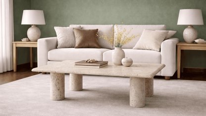 Lovecup  Marble Coffee Table with 4 Cylinder Legs - Natural Stone - JESSICAORTASEHPA