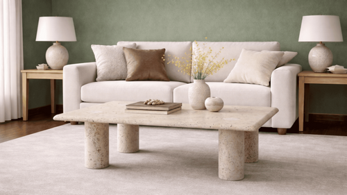 Lovecup  Marble Coffee Table with 4 Cylinder Legs - Natural Stone - JESSICAORTASEHPA