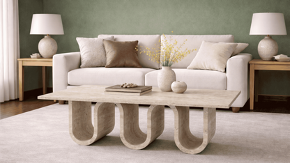 Lovecup  Travertine Coffee Table - Natural Stone Center Table - VIVATOORTASEHPA