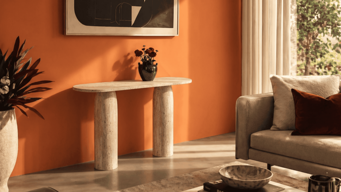 Lovecup  Travertine Console Table - Natural Stone Entryway Table - FERZEYDRESUAR