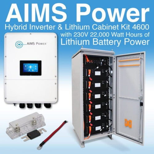 Aims Power KIT Hybrid Inverter & Lithium Battery Cabinet – 4.6 kW Output 6.9 kW Solar Capacity | 22,114 Watt Hours Battery Cabinet - KITHY46230BAT