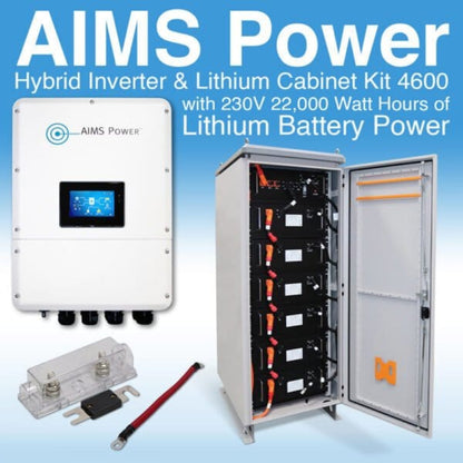 Aims Power KIT Hybrid Inverter & Lithium Battery Cabinet – 4.6 kW Output 6.9 kW Solar Capacity | 22,114 Watt Hours Battery Cabinet - KITHY46230BAT