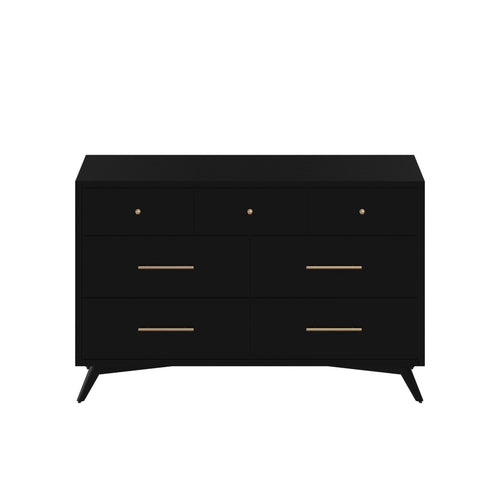 Alpine Flynn Mid Century Modern 7 Drawer Dresser, Black - 966BLK-03