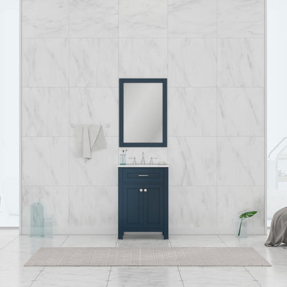 Alya Bath Norwalk 24" Single Blue Freestanding  Bathroom Vanity With Carrara Marble Top, Ceramic Sink and Wall Mounted Mirror - HE-101-24-B-CWMT + HE-101/102-24-B-M