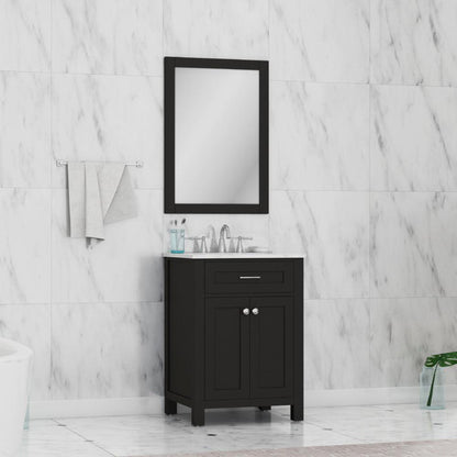 Alya Bath Norwalk 24" Single Espresso Freestanding  Bathroom Vanity With Carrara Marble Top, Ceramic Sink and Wall Mounted Mirror - HE-101-24-E-CWMT + HE-101/102-24-E-M