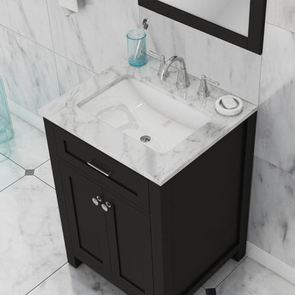 Alya Bath Norwalk 24" Single Espresso Freestanding  Bathroom Vanity With Carrara Marble Top, Ceramic Sink and Wall Mounted Mirror - HE-101-24-E-CWMT + HE-101/102-24-E-M