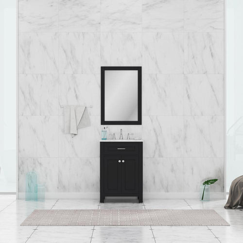 Alya Bath Norwalk 24" Single Espresso Freestanding  Bathroom Vanity With Carrara Marble Top, Ceramic Sink and Wall Mounted Mirror - HE-101-24-E-CWMT + HE-101/102-24-E-M