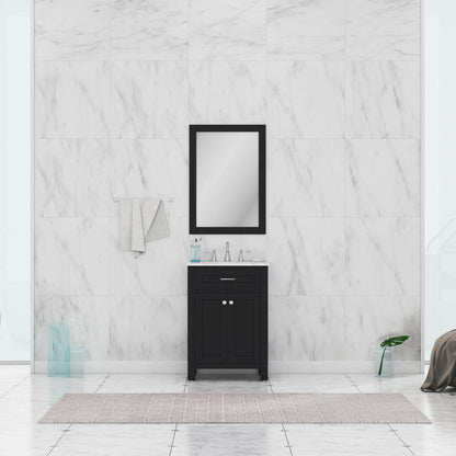 Alya Bath Norwalk 24" Single Espresso Freestanding  Bathroom Vanity With Carrara Marble Top, Ceramic Sink and Wall Mounted Mirror - HE-101-24-E-CWMT + HE-101/102-24-E-M