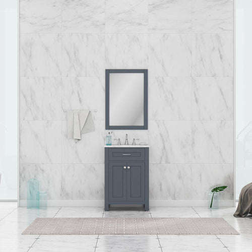 Alya Bath Norwalk 24" Single Gray Freestanding  Bathroom Vanity With Carrara Marble Top, Ceramic Sink and Wall Mounted Mirror - HE-101-24-G-CWMT + HE-101/102-24-G-M